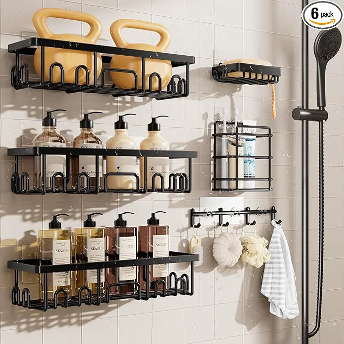 Elite Veken Shower Caddy 6-Pack Advanced Rustproof Design No Drilling Adhesive Casual