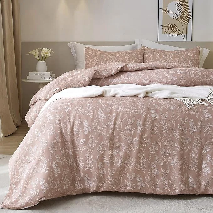Professional HighBuy Vintage Floral Comforter Set King Aesthetic Mauve Flower Print Bedding Sets Garden Flower Bedding Comforter Set 3 Piece Bed Set 1 Floral Comforter with 2 Pillowcases King Comforter Sets Original