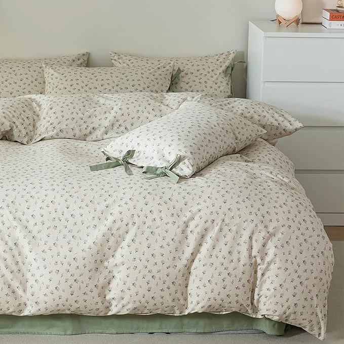 Premium HighBuy Boho Floral Comforter Set King Floral Boho King Comforter Bed Set 3 Piece with 2 Bow Tie Pillowcases Cozy Soft for Girl Cottagecore Coquette Bedding Sets All Season Fluffy Comforters