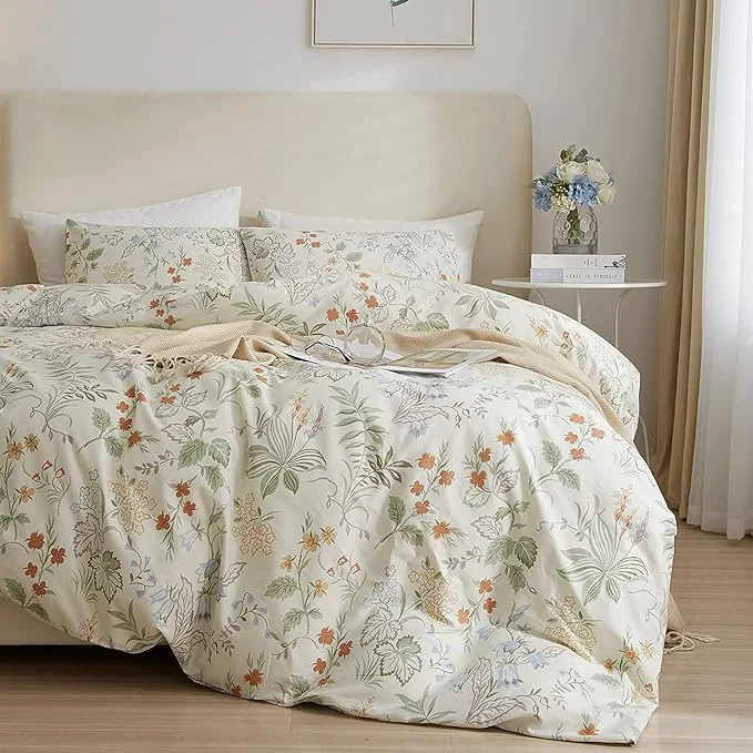 Expertly Made HighBuy Floral Comforter Set Queen Vintage Bedding Comforter Set Queen Boho Green Floral Bedding Set 3 Piece Bed Set for Girl Comfy Floral Comforters with 2 Pillowcases Lightweight Comforter Sets Elegant
