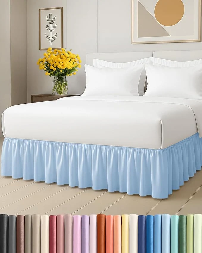 Bedskirt Twin Size Ruffle – 15 inch Drop Dust Ruffle Bed Skirt with Platform – Soft Easy Fit Premium Hotel Quality – Wrinkle Fade amp Shrink Resistant – for Women Men Kids and Teens – Light Blue Solid