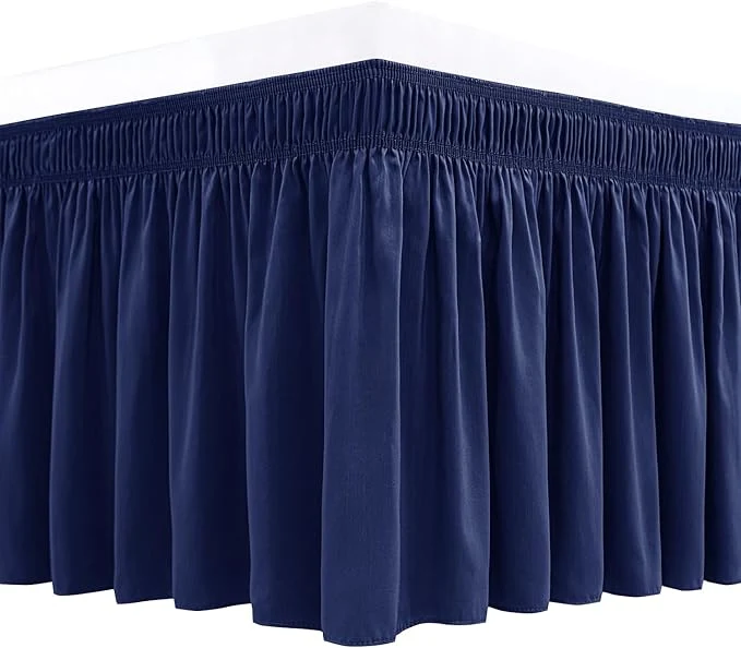 Refined Biscaynebay Wrap Around Bed Skirts for Queen Beds 16 quot Drop Navy Adjustable Elastic Dust Ruffles Easy Fit Wrinkle amp Fade Resistant Silky Luxurious Fabric Solid Machine Washable Outstanding