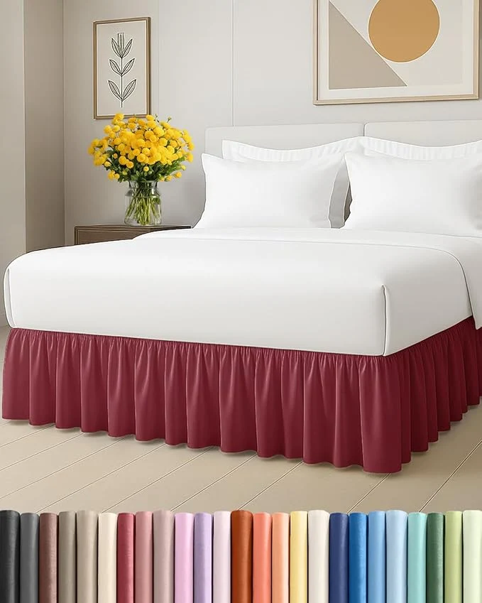 Versatile Bedskirt Twin Size Ruffle – 12 inch Drop Dust Ruffle Bed Skirt with Platform – Ultra-Soft Easy Fit Premium Hotel Quality – Wrinkle Fade amp Shrink Resistant – for Women Men Kids amp Teens – Burgundy Secure