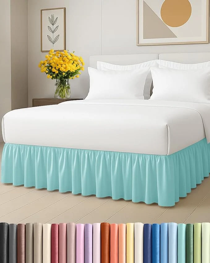 Environmentally Friendly Bedskirt Full Size Ruffle – 12 inch Drop Dust Ruffle Bed Skirt with Platform – Ultra-Soft Easy Fit Premium Hotel Quality – Wrinkle Fade amp Shrink Resistant – for Women Men Kids amp Teens – Spa Blue Flexible