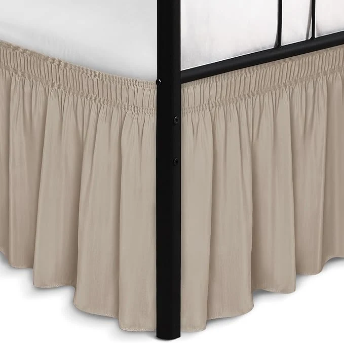 Elite Biscaynebay Wrap Around Bed Skirts with Split Corners for King Beds 16 quot Drop Light Camel Elastic Dust Ruffles Adjustable Easy Fit Wrinkle amp Fade Resistant Silky Luxurious Fabric Machine Washable Traditional