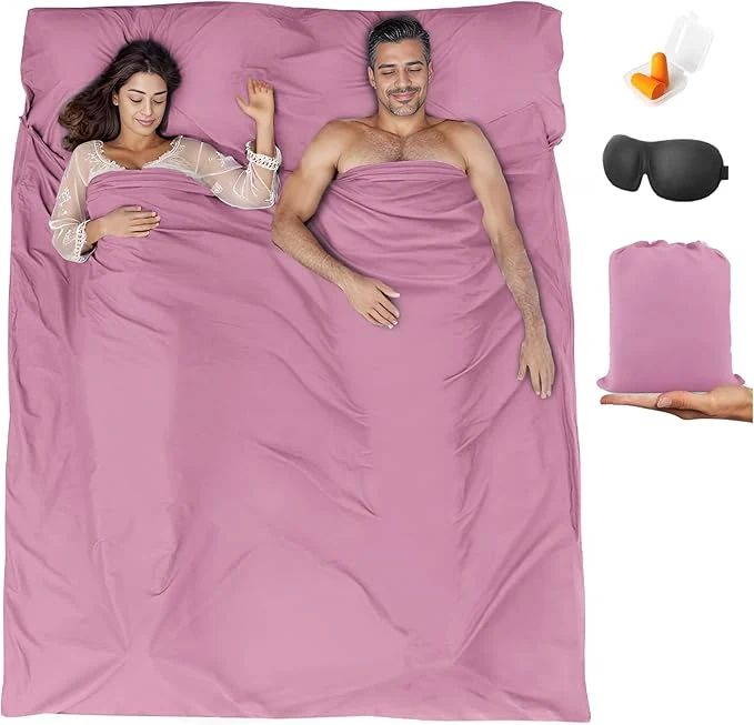 Premium Material Sleeping Bag Liner Travel Sheet amp Adult Sleep Sack Camping Sheets Travel Sleep Sack for Backpacking Hotels amp Hostels -Lightweight Single amp Double Travel Sheet Camping Sheets Minimalist