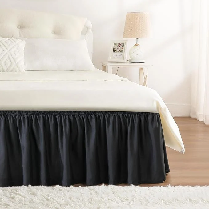 Effective RIMELA Black Bed Skirt Twin Size 15 Inch Drop Elastic Bed Skirting for Bed Base and Frame Bedding Dust Ruffle Easy to Install Lightweight Wrap Around Adjustable Bedskirt Fine Crafted
