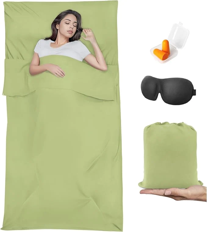 Classic Sleeping Bag Liner Travel Sheet amp Adult Sleep Sack Camping Sheets Travel Sleep Sack for Backpacking Hotels amp Hostels -Lightweight Single amp Double Travel Sheet Camping Sheets Efficient