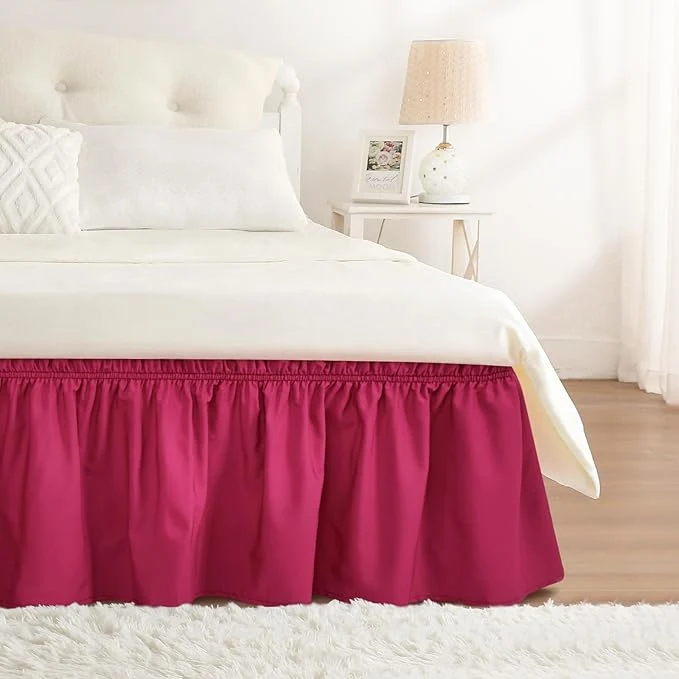 Artisan RIMELA Rose Purple Bed Skirt Queen Size 15 Inch Drop Elastic Wrap Around Dust Ruffle Bedding Bedskirt Bed Skirt for Adjustable Bed Base Soft Durable Fabric Machine Washable Easy to Install Relaxed