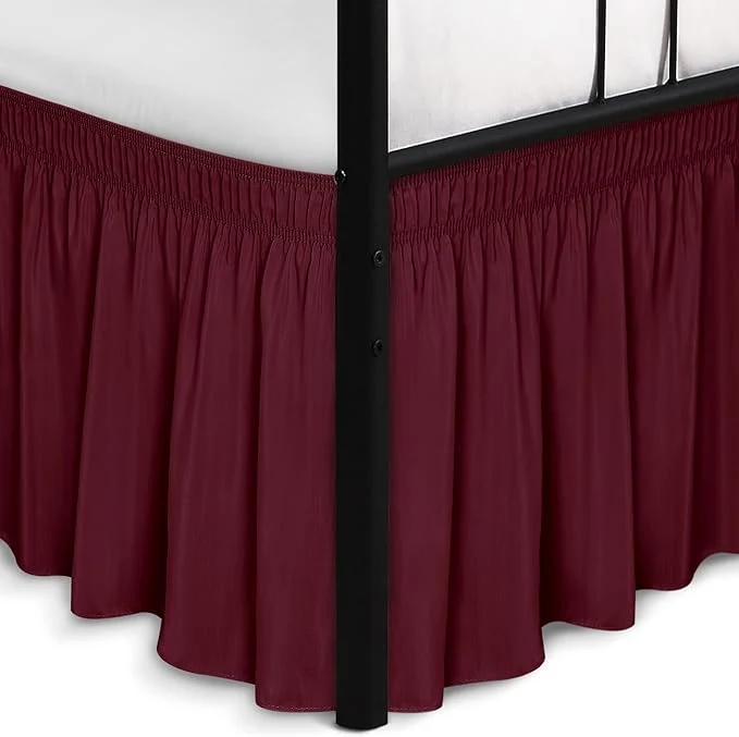 Exceptional Biscaynebay Wrap Around Bed Skirts with Split Corners for King Beds 14 quot Drop Burgundy Elastic Dust Ruffles Adjustable Easy Fit Wrinkle amp Fade Resistant Silky Luxurious Fabric Machine Washable Recyclable