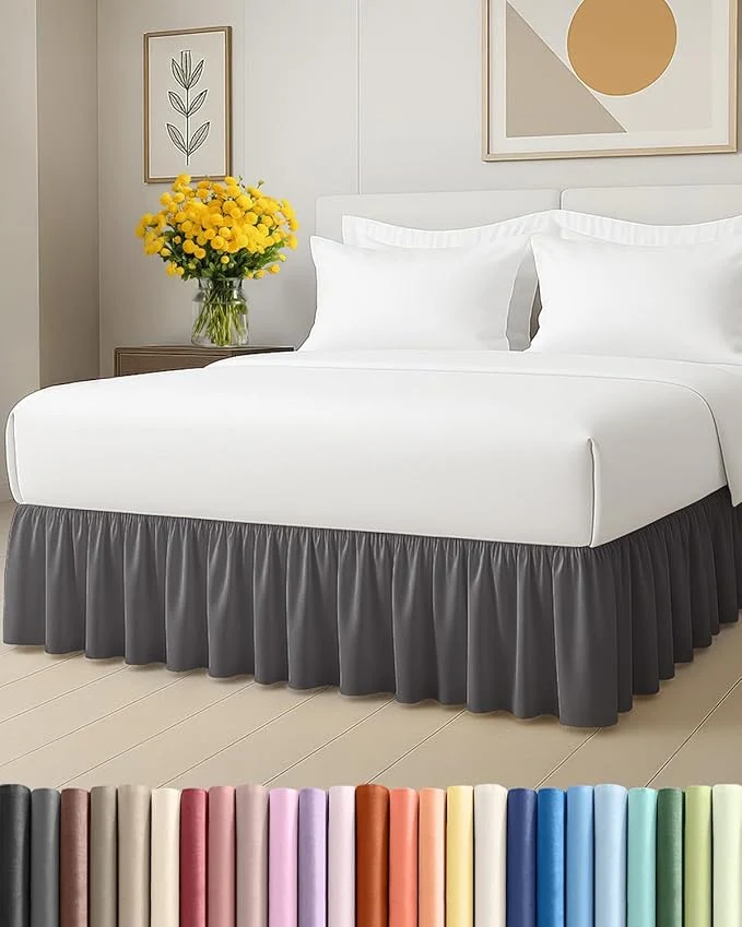 First-Class Bedskirt Full Size Ruffle – 15 inch Drop Dust Ruffle Bed Skirt with Platform – Ultra-Soft Easy Fit Premium Hotel Quality – Wrinkle Fade amp Shrink Resistant – For Women Men Kids amp Teens – Dark Grey Advanced