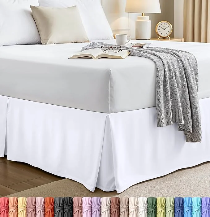 Top-Quality Utopia Bedding Queen Bed Skirt – Soft Quadruple Pleated Ruffle – Easy Fit with 16 Inch Tailored Drop – Hotel Quality Shrinkage and Fade Resistant Queen White Environmentally Friendly