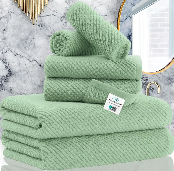 Refined VOOVA MOVAS Green Towels for Bathroom Contemporary
