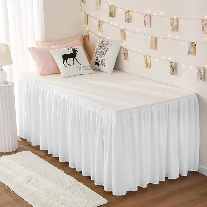 World-Class RIMELA Dorm Bed Skirt Twin XL 22 Inch Drop Extra Long Wrap Around Elastic Bed Skirts Easy to Put On Twin Size Dust Ruffle White Bedskirt for Adjustable Bed Base Solid Silky Fabric Machine Washable Specialty