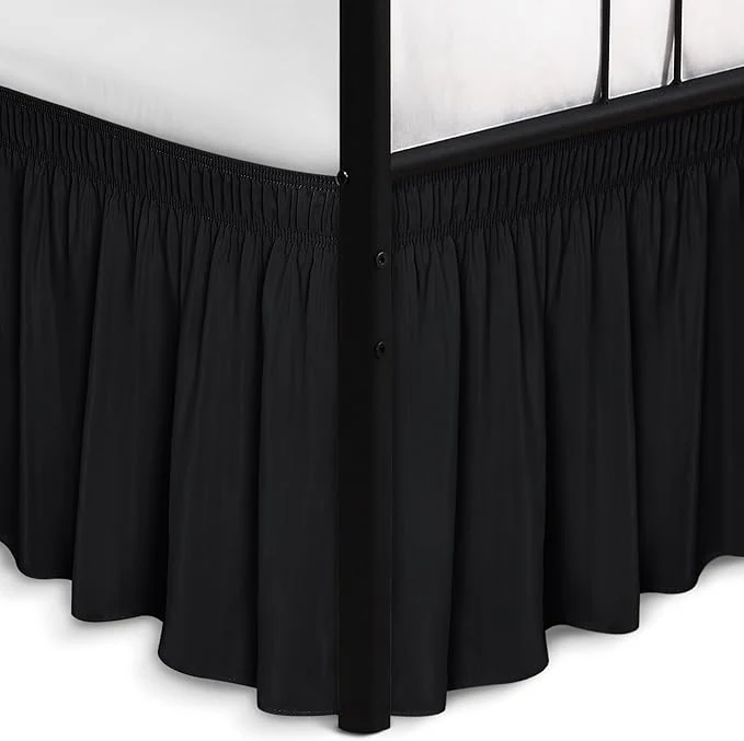 Genuine Biscaynebay Wrap Around Bed Skirts with Split Corners for King Beds 15 quot Drop Black Adjustable Elastic Dust Ruffles Easy Fit Wrinkle Resistant Silky Luxurious Fabric Machine Washable Artisan