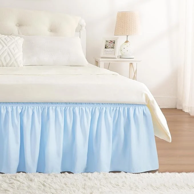 Contemporary RIMELA Light Blue Bed Skirt Queen Size 15 Inch Drop Elastic Bed Skirting for Bed Base and Frame Bedding Dust Ruffle Easy to Install Lightweight Wrap Around Adjustable Bedskirt Fine