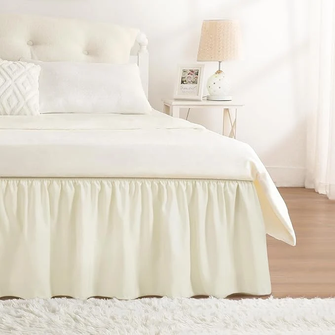 Premium Material RIMELA Ivory Bed Skirt Queen Size 18 Inch Drop Elastic Bed Skirting for Bed Base and Frame Bedding Dust Ruffle Easy to Install Lightweight Wrap Around Adjustable Bedskirt Durable