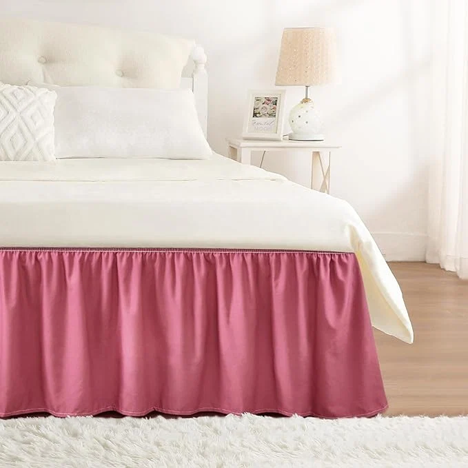 Eco-Friendly RIMELA Dusty Red Bed Skirt King Size 18 Inch Drop Wrap Around Elastic Bedskirt Dust Ruffle for Adjustable Bed Base Machine Washable Easy to Install Bed Skirts Crafted
