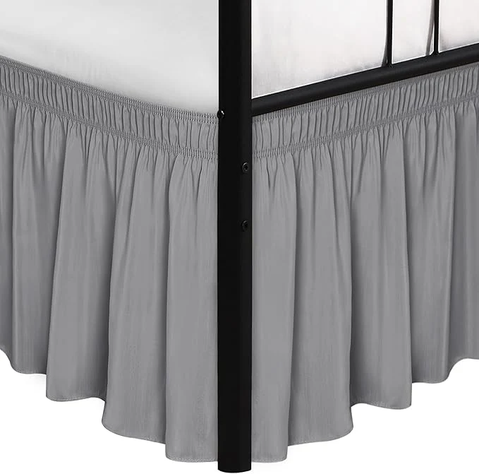 Certified Biscaynebay Wrap Around Bed Skirts with Split Corners for King Beds 18 quot Drop Silver Grey Adjustable Elastic Dust Ruffles Easy Fit Wrinkle Resistant Silky Luxurious Fabric Machine Washable First-Class
