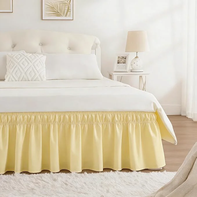 Excellent RIMELA Full Bed Skirt 15 Inch Drop Wrap Around Elastic Bedskirt Solid Microfiber Luxury Hotel Quality Fabric Easy to Install Machine Washable Wrinkle amp Fade Resistant Light Yellow Specialty