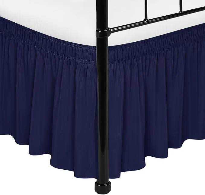 Secure Biscaynebay Wrap Around Bed Skirts with Split Corners for Queen Beds 16 quot Drop Navy Elastic Dust Ruffles Adjustable Easy Fit Wrinkle amp Fade Resistant Silky Luxurious Fabric Machine Washable Authentic