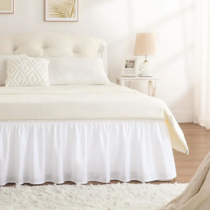 Comfortable RIMELA White Bed Skirt Full Size 12 Inch Drop Elastic Bed Skirting for Bed Base and Frame Bedding Dust Ruffle Easy to Install Lightweight Wrap Around Adjustable Bedskirt Artisan