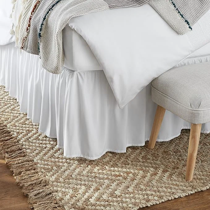 Certified Amazon Basics Ruffled Bed Skirt Classic Style Wrinkle and Fade Resistant Machine Washable 16 quot Drop Full White Organic