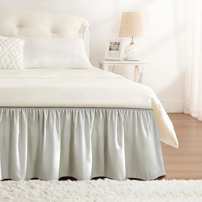High-Performance RIMELA Light Grey Bed Skirt Queen Size 18 Inch Drop Wrap Around Elastic Bedskirt Dust Ruffle for Adjustable Bed Base Machine Washable Easy to Install Bed Skirts Reliable