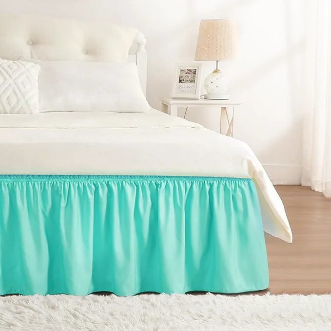 High-Performance RIMELA Spa Blue Bed Skirt King Size 18 Inch Drop Elastic Bed Skirting for Bed Base and Frame Bedding Dust Ruffle Easy to Install Lightweight Wrap Around Adjustable Bedskirt Solid