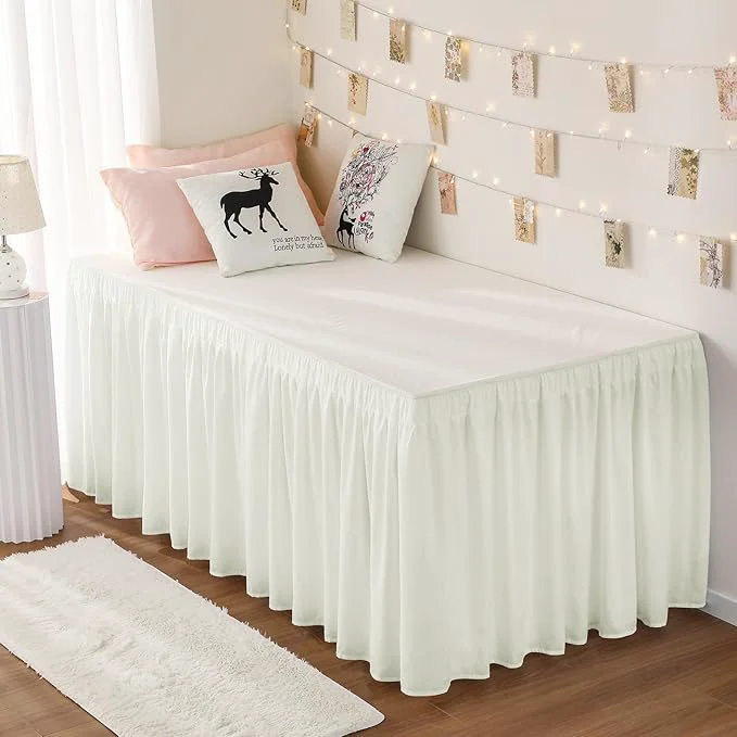 Specialty RIMELA Dorm Bed Skirt Twin XL 32 Inch Drop Easy to Install Extra Long Wrap Around Elastic Dust Ruffle Cream Bedskirt Solid Silky Fabric Machine Washable Twin XL 80 L x 39 W amp Twin 75 L x 39 W Clean
