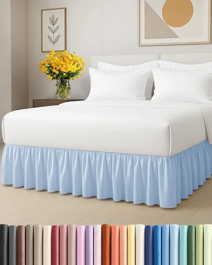 Enhanced Bedskirt Queen Size Ruffle – 18 inch Drop Dust Ruffle Bed Skirt with Platform – Ultra-Soft Easy Fit Premium Hotel Quality – Wrinkle Fade amp Shrink Resistant – For Women Men Kids amp Teens – Sky Blue User-Friendly