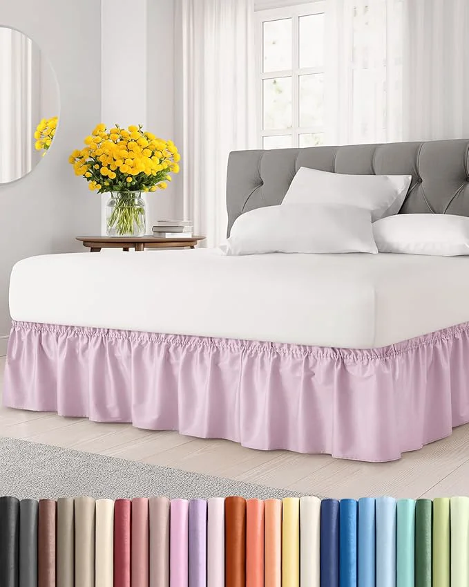 Prestigious Wrap Around Dust Ruffle Bed Skirt – Light Pink – for Full Size Beds with 15 Inch Drop – Elastic Strap – Adjustable Pleated Bedskirt with Brushed Fabric and Wrinkle – for Women Men Kids amp Teens Efficient