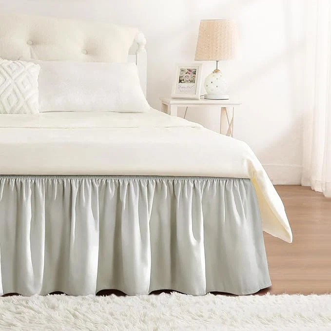 Innovative RIMELA Light Grey Bed Skirt Queen Size 15 Inch Drop Wrap Around Elastic Bedskirt Dust Ruffle for Adjustable Bed Base Machine Washable Easy to Install Bed Skirts Specialty