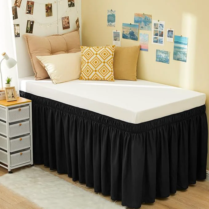 Responsible RIMELA Dorm Bed Skirt Twin XL 36 Inch Drop Easy to Install Extra Long Wrap Around Elastic Dust Ruffle Black Bedskirt Solid Silky Fabric Machine Washable Twin XL 80 L x 39 W amp Twin 75 L x 39 W Outstanding