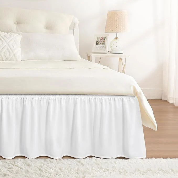 Practical RIMELA Bed Skirt Queen Size Bright White 15 Inch Drop Wrap Around Elastic Bedskirt Dust Ruffle for Adjustable Bed Base Soft Durable Fabric Machine Washable Easy to Install Bed Skirts Sustainable