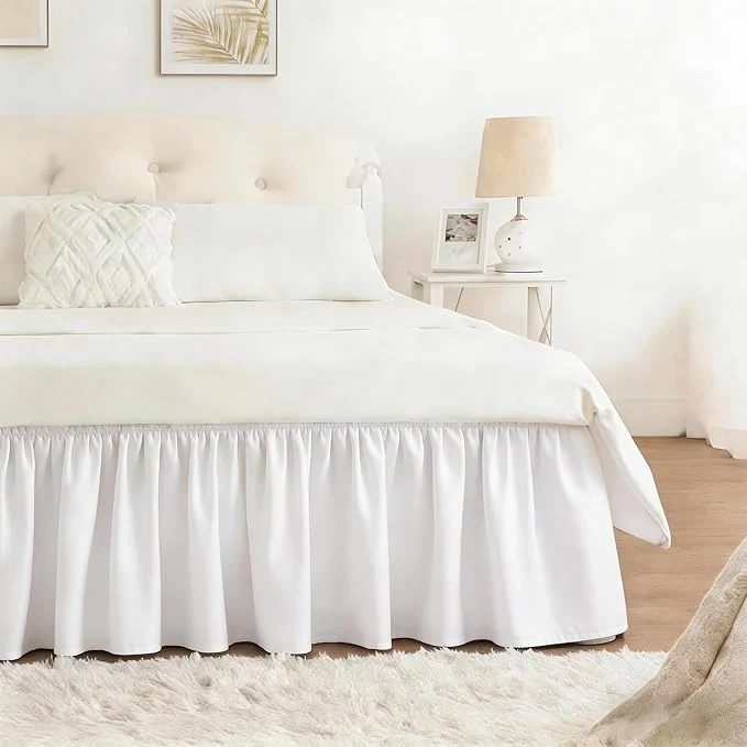User-Friendly RIMELA Bed Skirt Queen Size 15 Inch Drop Wrap Around Elastic Bedskirt for Home Room Decoration for Women Pleated Adjustable Dust Ruffle Warm White Easy to Install High-Grade