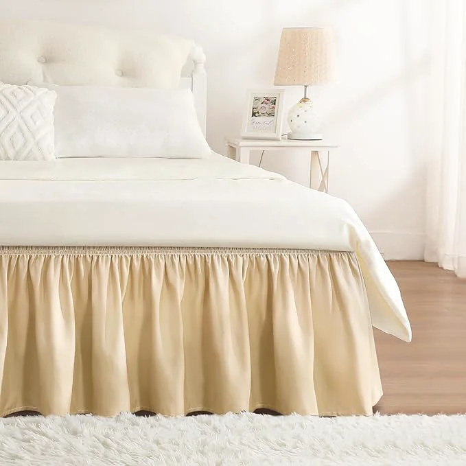 Selected RIMELA Beige Bed Skirt King Size 15 Inch Drop Wrap Around Elastic Bedskirt Dust Ruffle for Adjustable Bed Base Machine Washable Easy to Install Bed Skirts Certified