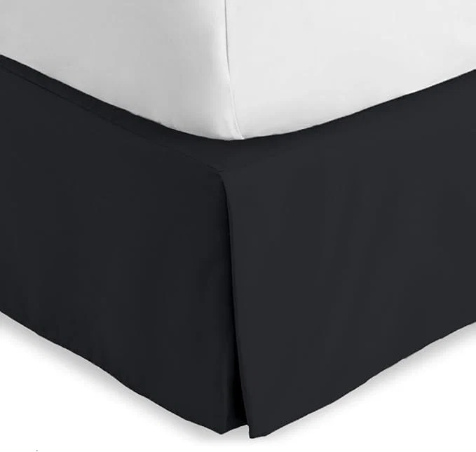 Genuine Bare Home Twin XL Bed Skirt – 15-Inch Tailored Drop Easy Fit – Bed Skirt for Twin Extra Long Beds – Center amp Corner Pleats Twin XL Black Pure