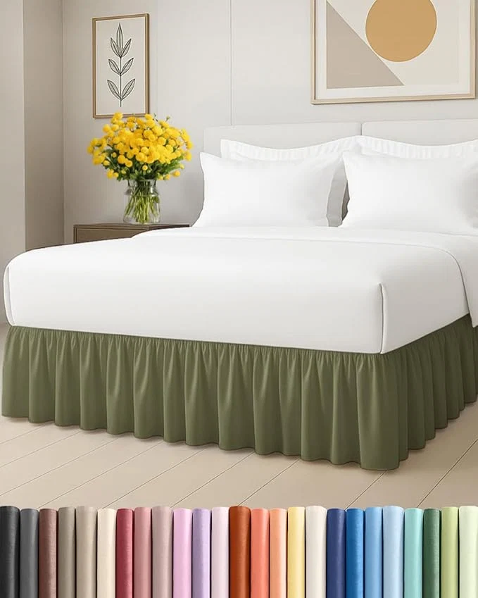 Selected Bedskirt Queen Size Ruffle – 18 inch Drop Dust Ruffle Bed Skirt with Platform – Soft Easy Fit Premium Hotel Quality – Wrinkle Fade amp Shrink Resistant – for Women Men Kids and Teens – Sage Green Premium Material