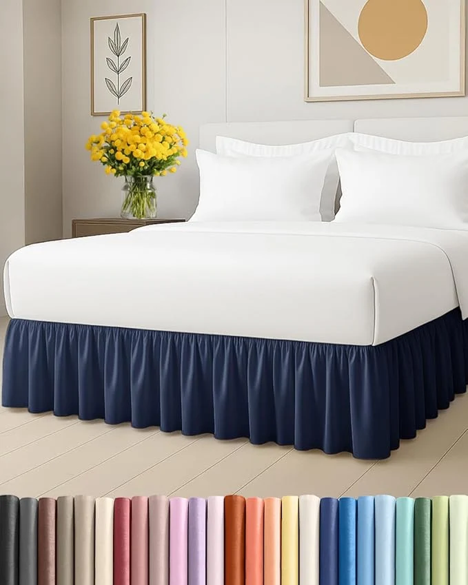 Efficient Bedskirt King Size Ruffle – 15 inch Drop Dust Ruffle Bed Skirt with Platform – Ultra-Soft Easy Fit Premium Hotel Quality – Wrinkle Fade amp Shrink Resistant – for Women Men Kids and Teens – Navy Refined