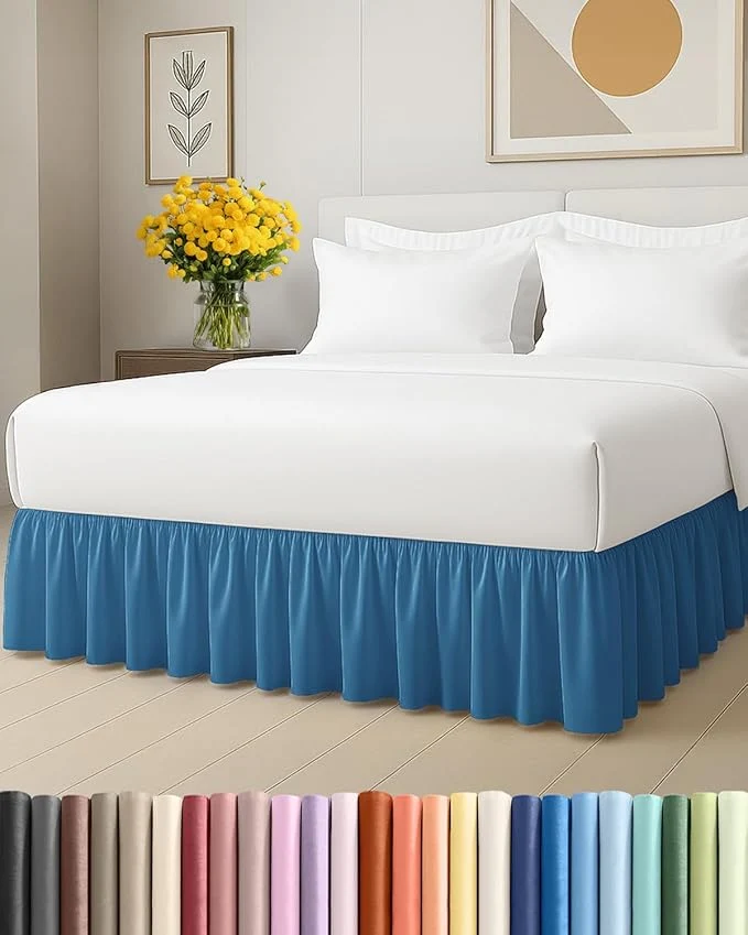 Eco-Friendly Bedskirt King Size Ruffle – 18 inch Drop Dust Ruffle Bed Skirt with Platform – Ultra-Soft Easy Fit Premium Hotel Quality – Wrinkle and Fade Resistant – for Women Men Kids and Teens – Denim Blue Effective