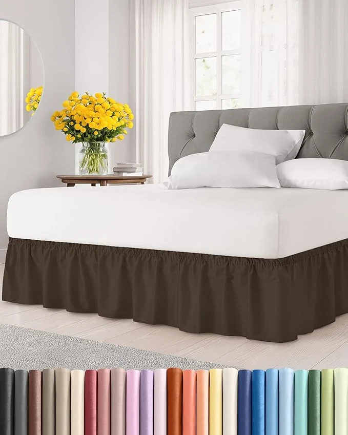 High-Grade Wrap Around Dust Ruffle Bed Skirt – Brown – Twin Twin XL Size Beds with 18 Inch Drop – Easy Fit Elastic Strap – Adjustable Pleated Bedskirt w Brushed Fabric – Wrinkle – Women Men Kids amp Teens Green