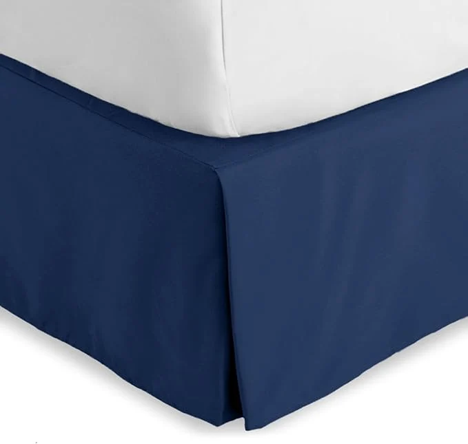 Fine Bare Home Kids Twin Bed Skirt – 15-Inch Tailored Drop Easy Fit – Bed Skirt for Beds – Center amp Corner Pleats Twin Dark Blue Detailed