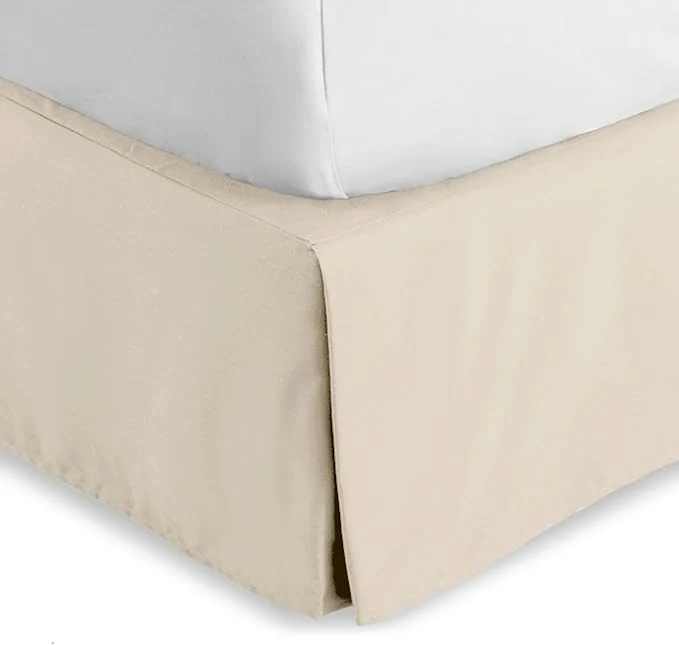 Natural Bare Home Queen Bed Skirt – 15-Inch Tailored Drop Easy Fit – Bed Skirt for Beds – Center amp Corner Pleats Queen Sand Smart