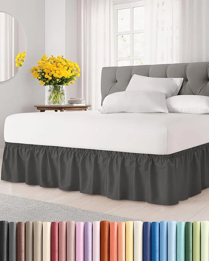 Fashionable Wrap Around Dust Ruffle Bed Skirt – Charcoal – Twin Twin XL Size Beds w 12 Inch Drop – Easy Fit Elastic Strap – Adjustable Pleated Bedskirt w Brushed Fabric – Wrinkle – Women Men Kids amp Teens Top-Quality