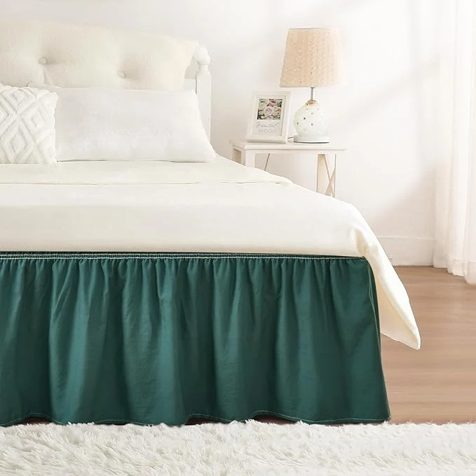 Excellent RIMELA Emerald Green Bed Skirt Queen Size 15 Inch Drop Wrap Around Elastic Bedskirt Dust Ruffle for Adjustable Bed Base Machine Washable Easy to Install Bed Skirts Christmas Bedroom Decor Durable