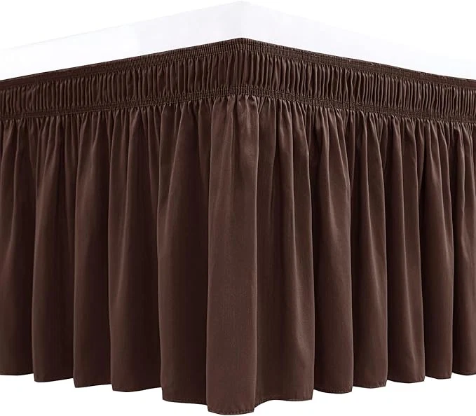 Luxury Biscaynebay Wrap Around Bed Skirts for Queen Beds with Short Drop of 12 quot Brown Adjustable Elastic Dust Ruffles Easy Fit Wrinkle Resistant Silky Luxurious Fabric Machine Washable Certified