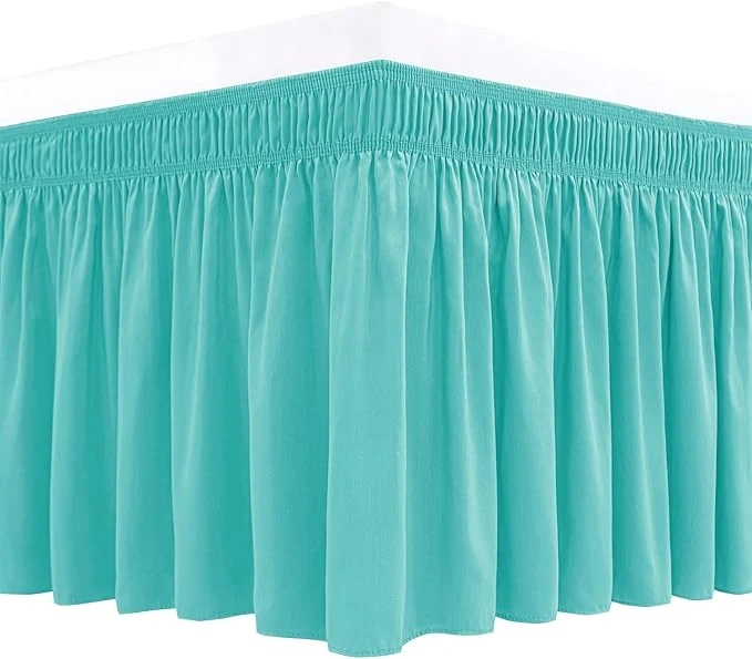 Smooth Biscaynebay Wrap Around Bed Skirts for King amp Cal King Beds with Short Drop of 12 quot Aqua Adjustable Elastic Dust Ruffles Easy Fit Wrinkle Resistant Silky Luxurious Fabric Machine Washable Innovative