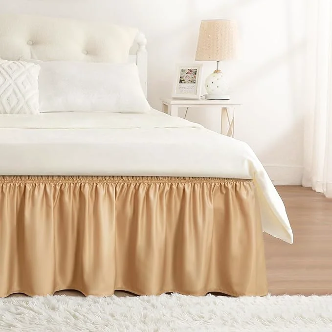 Innovative RIMELA Bed Skirt Queen Size Champagne Gold 15 Inch Drop Wrap Around Elastic Bedskirt Dust Ruffle for Adjustable Bed Base Soft Durable Fabric Machine Washable Easy to Install Bed Skirts Sophisticated
