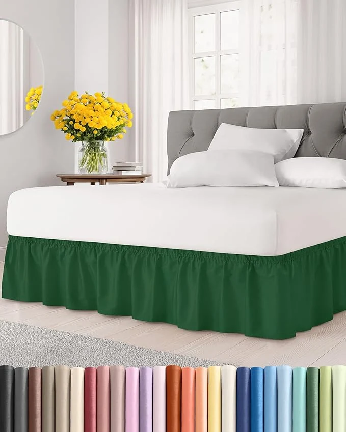 Selected Wrap Around Dust Ruffle Bed Skirt – Emerald – Twin Twin XL Size Beds w 15 Inch Drop – Easy Fit Elastic Strap – Adjustable Pleated Bedskirt w Brushed Fabric – Wrinkle – Women Men Kids amp Teens World-Class
